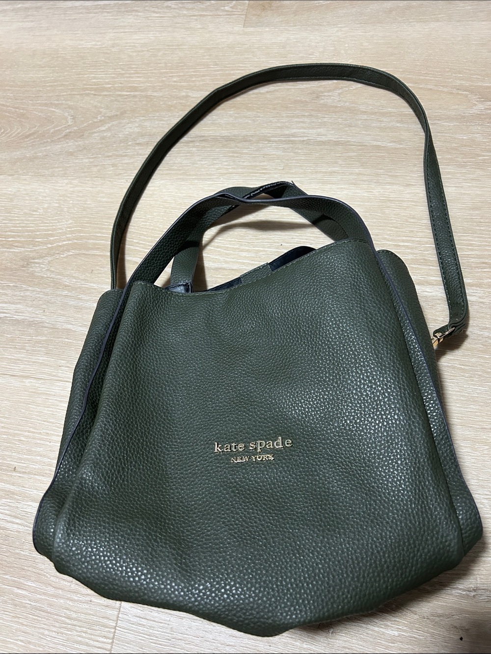 kate spade Green Pebbled Leather Shoulder Bag with Gold Logo